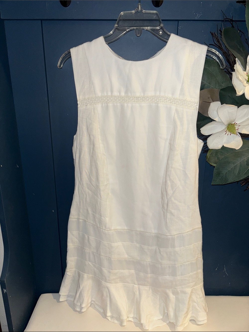 Sleeveless White Mini Dress with Ruffle Hem